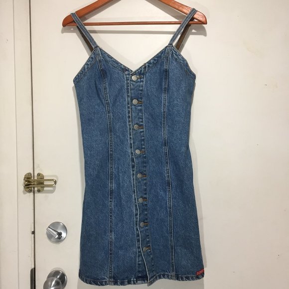 VINTAGE BONGO DENIM MINI DRESSES SIZE 9 - Picture 1 of 7